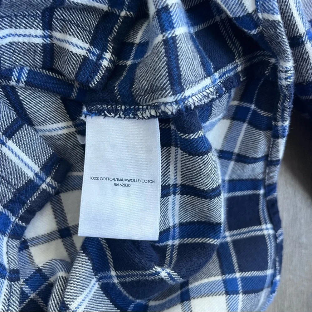 Lands End Plaid Flannel Shirt Womens Large 14-16 Blue White Collared Button Up - Picture 5 of 9